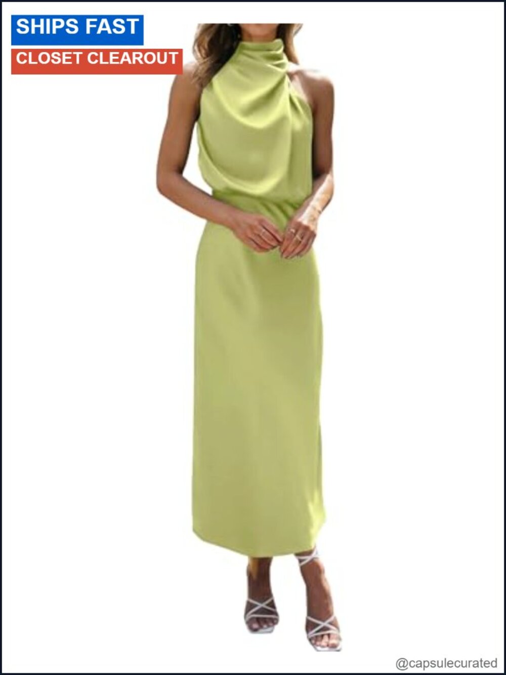 Sleeveless Satin Maxi Dress Mock Neck
